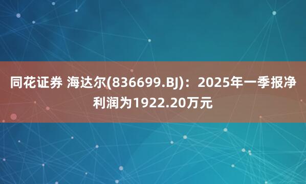 同花证券 海达尔(836699.BJ)：2025年一季报净利润为1922.20万元